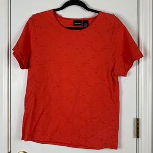 Bobbie Brooks dark peach shirt sleeved top with embroidered design all over Lg